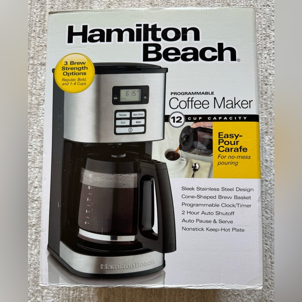 NEW IN BOX Hamilton Beach Black and Silver Coffee Maker